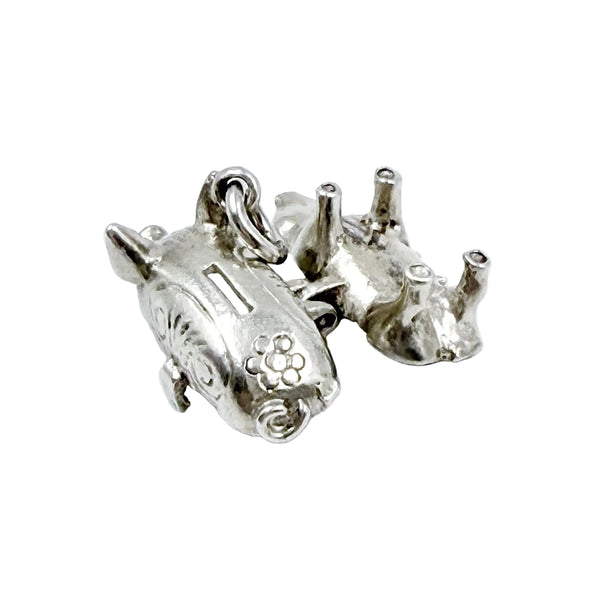 Sterling English Piggy Bank Charm Opens to Button and Safety Pin