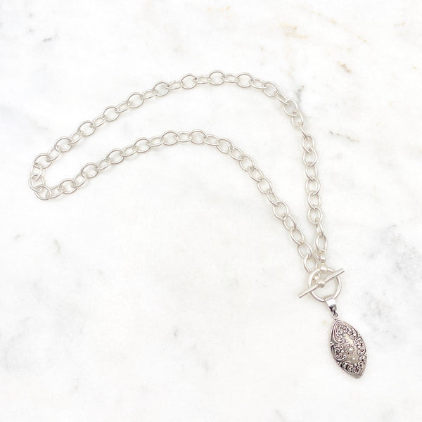Bali Teardrop Sterling Silver Toggle Necklace