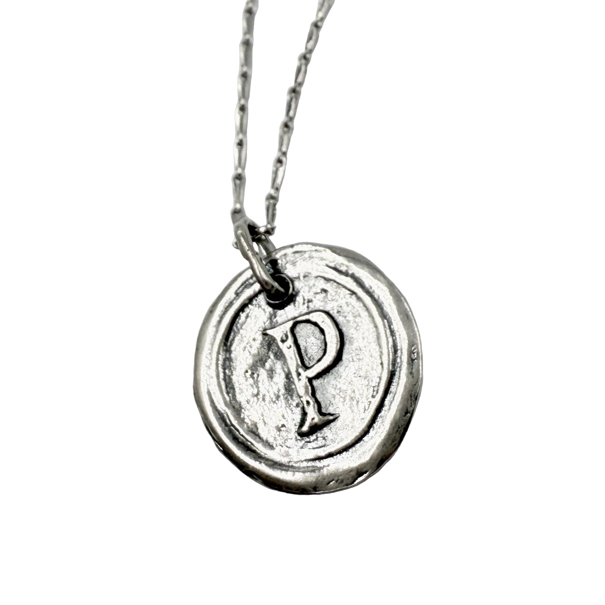 Wax Seal Letter P Sterling Silver Necklace