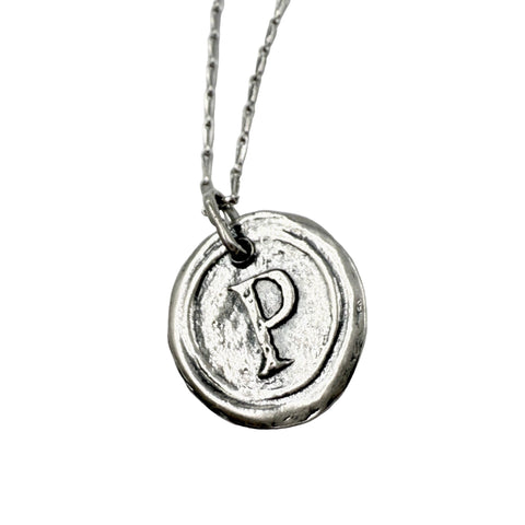 Wax Seal Letter P Sterling Silver Necklace