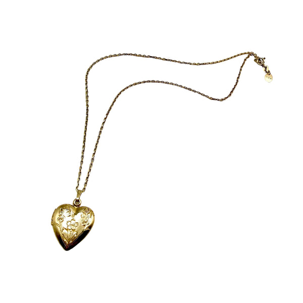 vintage Gold Filled Floral Heart Locket Necklace