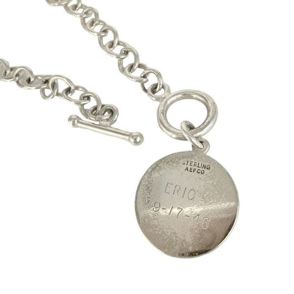 vintage sterling toggle necklace floral enamel charm pink green 1946