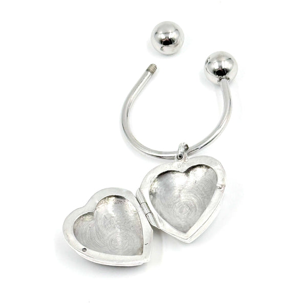 Sterling Silver Double-Sided Onyx & Pearl Heart Locket Keyring