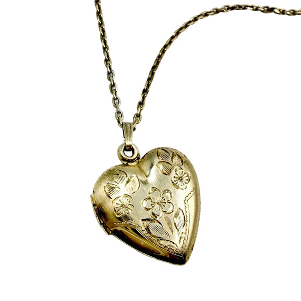vintage Gold Filled Floral Heart Locket Necklace