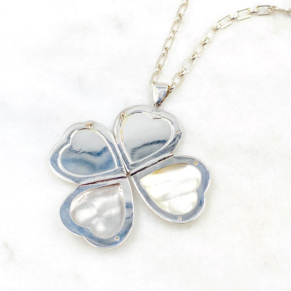 Four-Picture Sterling Silver Etched Heart Locket Necklace