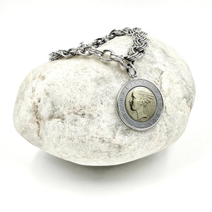 Vintage Sterling Silver Bracelet with 500 Lire Coin Charm 