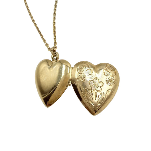 vintage Gold Filled Floral Heart Locket Necklace