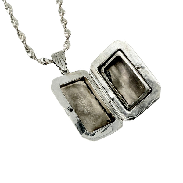 Vintage Sterling Silver Scroll Floral Locket Necklace

