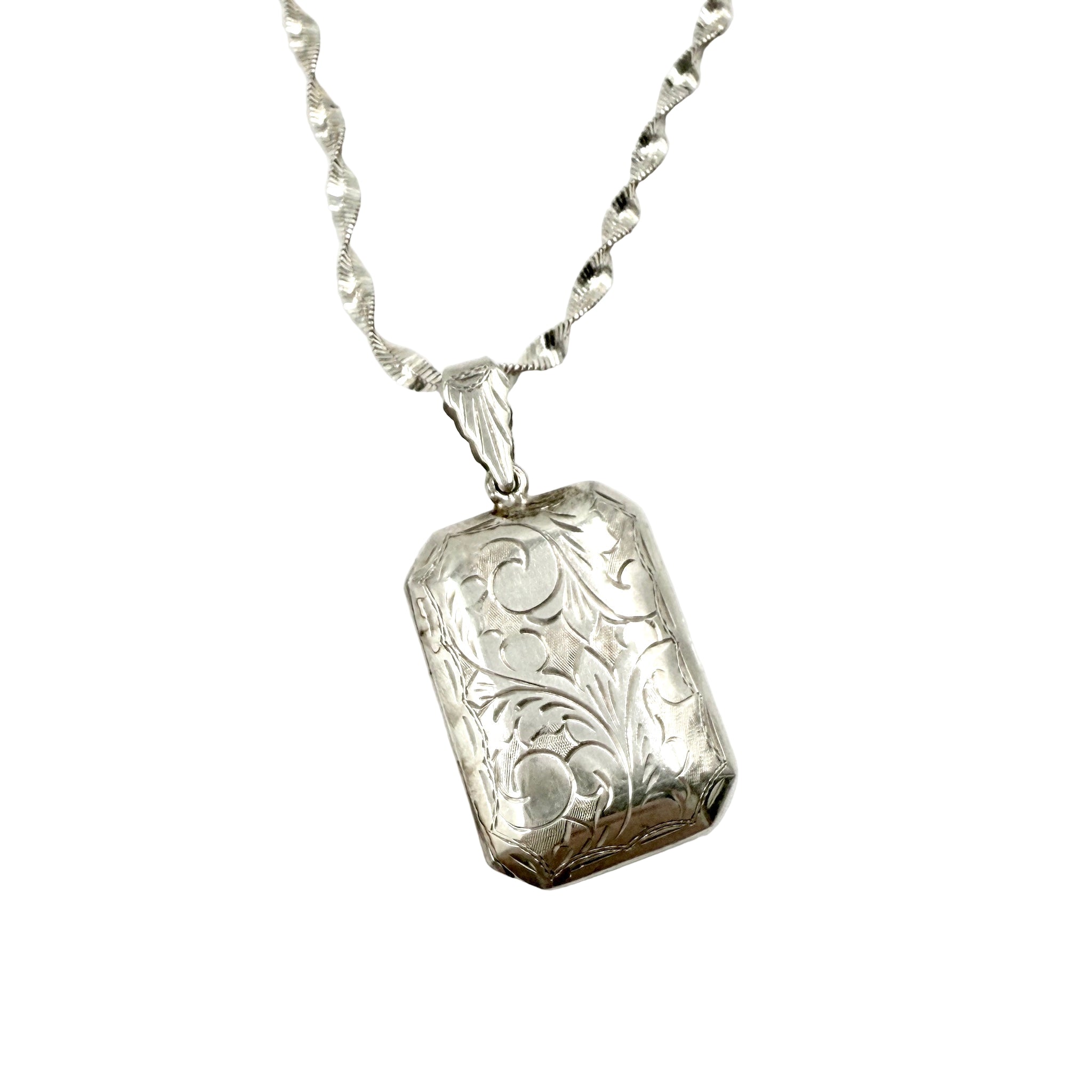 Vintage Sterling Silver Scroll Floral Locket Necklace