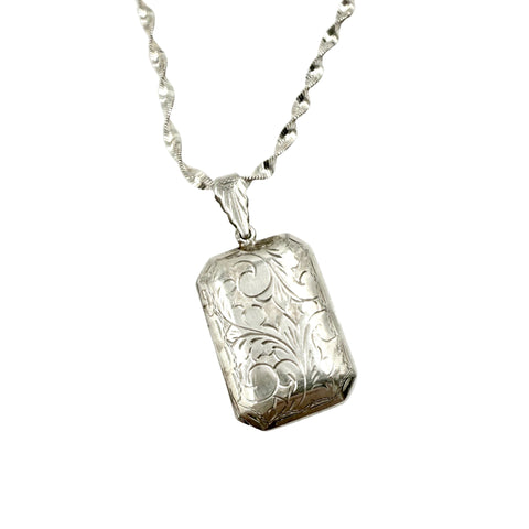 Vintage Sterling Silver Scroll Floral Locket Necklace