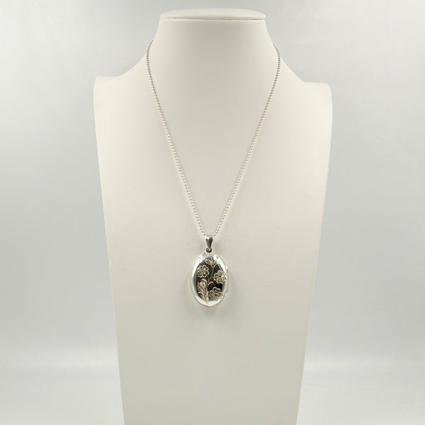 2-Tone Sterling Silver Oval Floral Locket Necklace