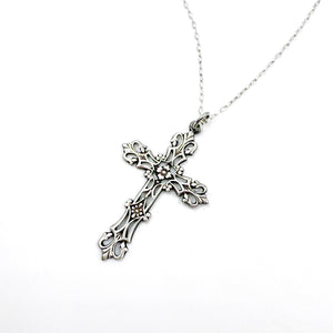 Vintage Sterling Silver Openwork Cross Necklace
