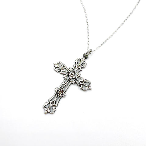 Vintage Sterling Silver Openwork Cross Necklace