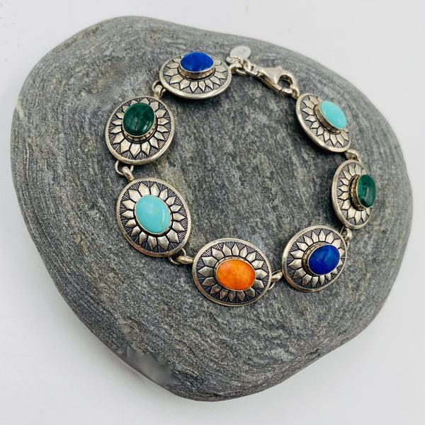 Southwest Style Sterling Silver Concho  Stone Bracelet