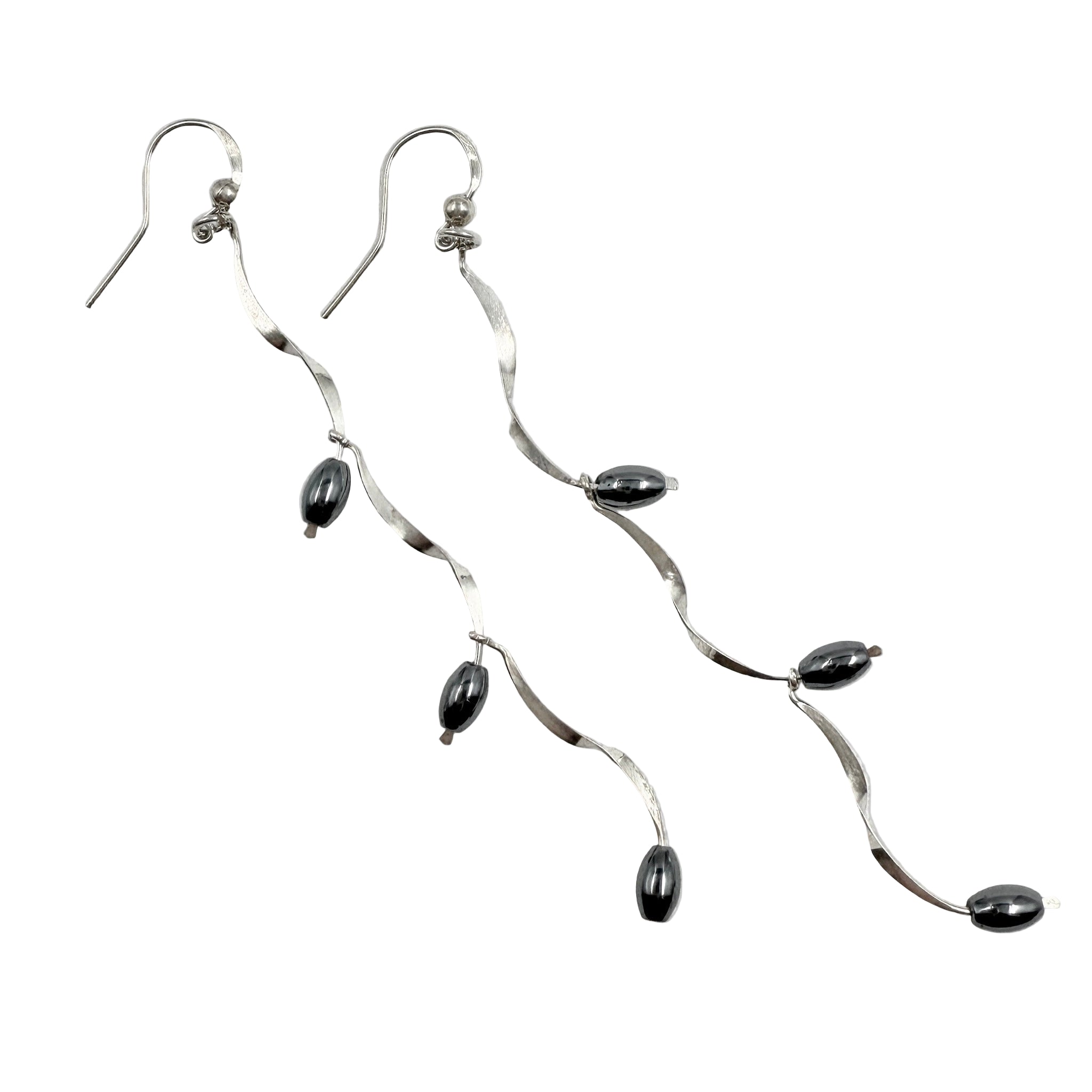 Sterling Silver Hematite Bead Drop Earrings