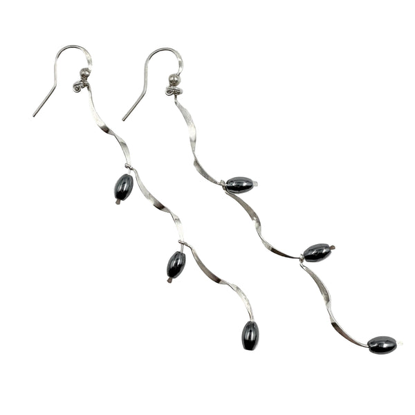 Sterling Silver Hematite Bead Drop Earrings
