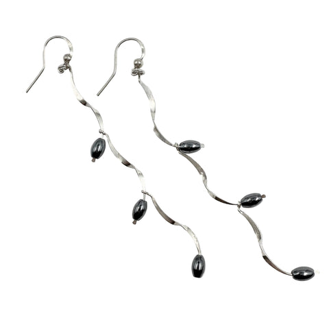 Sterling Silver Hematite Bead Drop Earrings