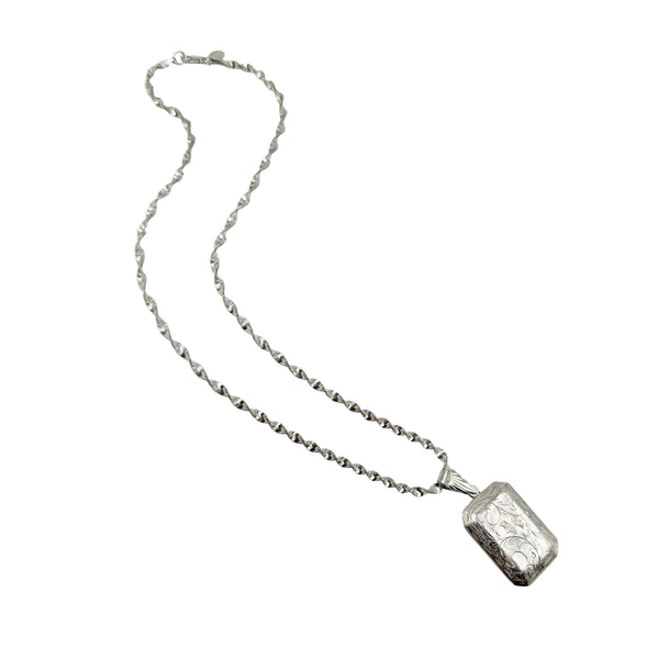 Vintage Sterling Silver Scroll Floral Locket Necklace
