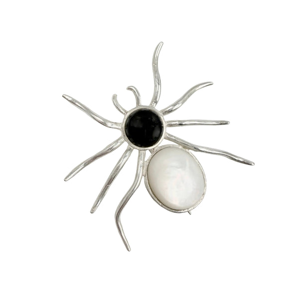 Sterling Silver & Mother Of Pearl Spider Pin