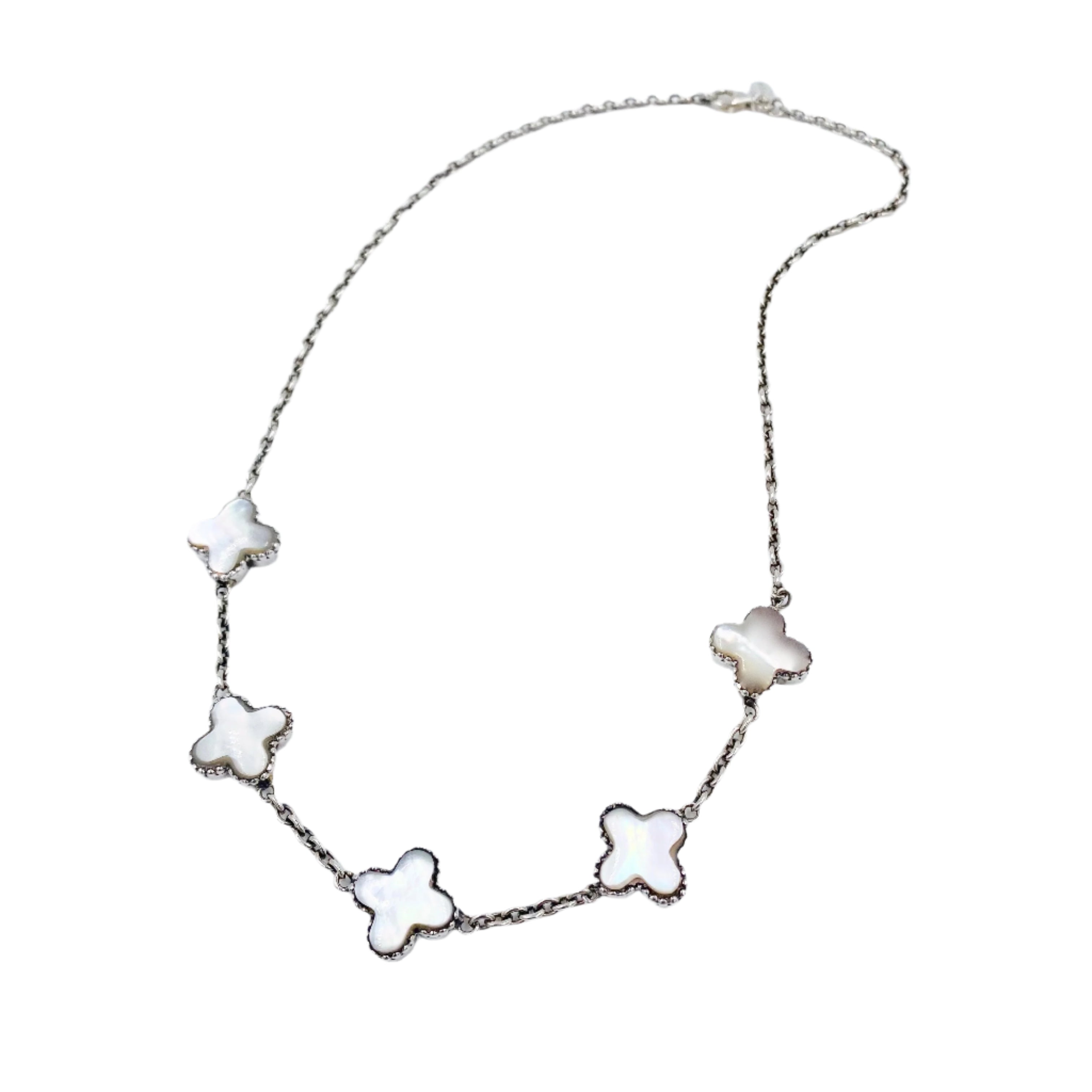Sterling Silver and Mother-of-Pearl Clover Station Necklace