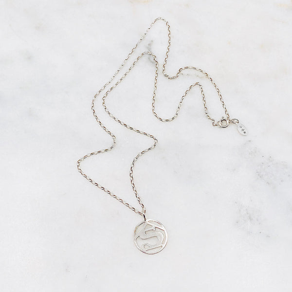 Initial S Sterling Silver Superhero Necklace