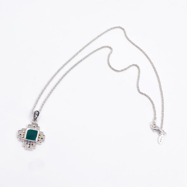 Art Deco Style Marcasite and Green Agate Necklace