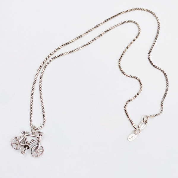 Bicycle Charm Vintage Sterling Silver Necklace 