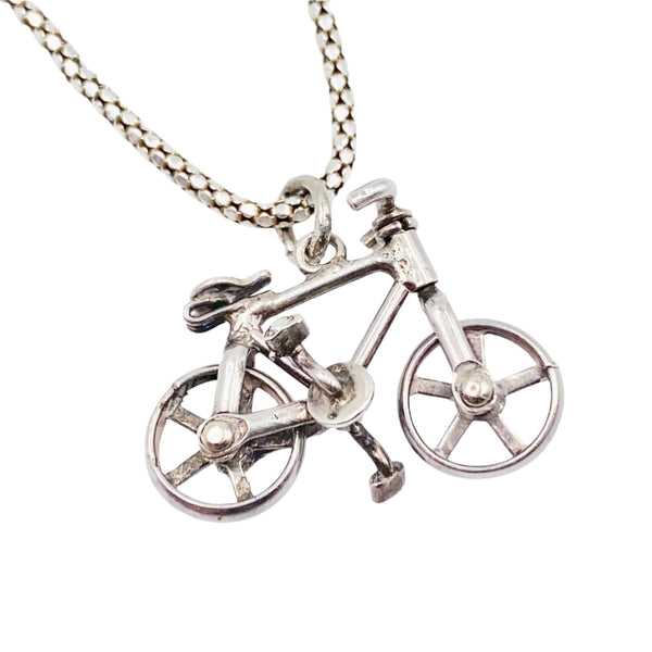 Bicycle Charm Vintage Sterling Silver Necklace 