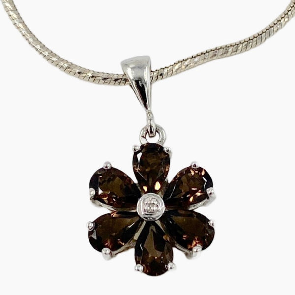 Brown crystal and sterling vintage flower necklace
