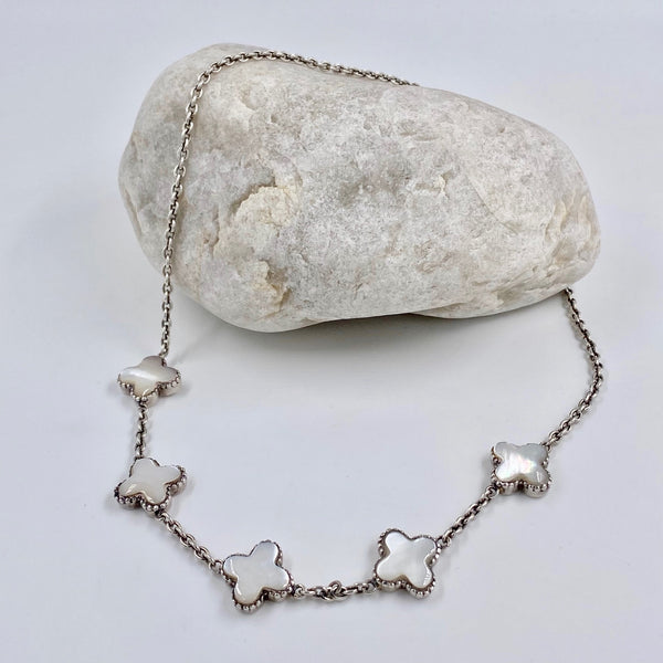 Sterling Silver and Mother-of-Pearl Clover Station Necklace
