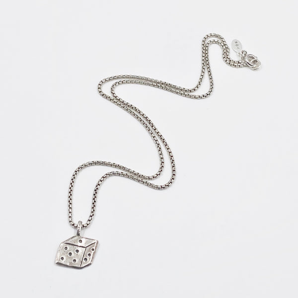 Dice Cube Sterling Silver Necklace