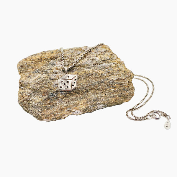 Dice Cube Sterling Silver Necklace