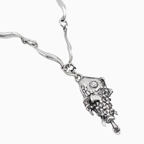 swimming fish silver necklace