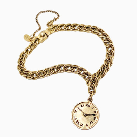 Gold Clock Charm Bracelet