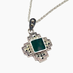 Art Deco Style Marcasite and Green Agate Necklace