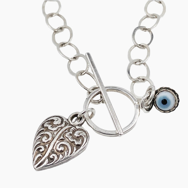 evil eye heart vintage sterling toggle necklace