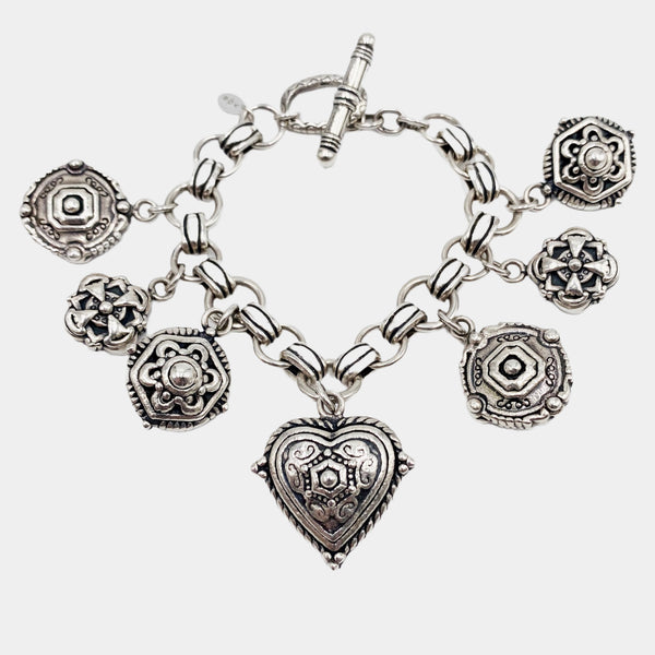 Samara Hearts and Medallions Sterling Silver Toggle Bracelet