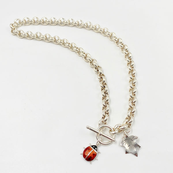 Ladybug vintage sterling silver toggle necklace