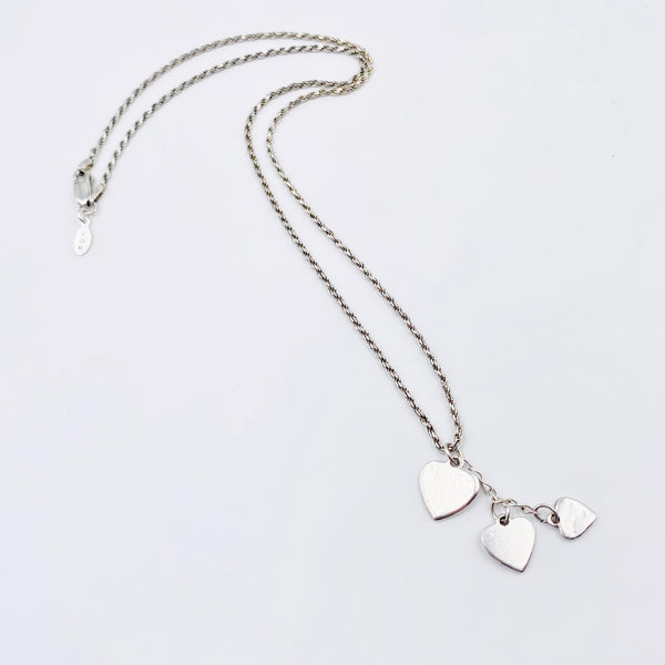 Three Heart Silver Necklace