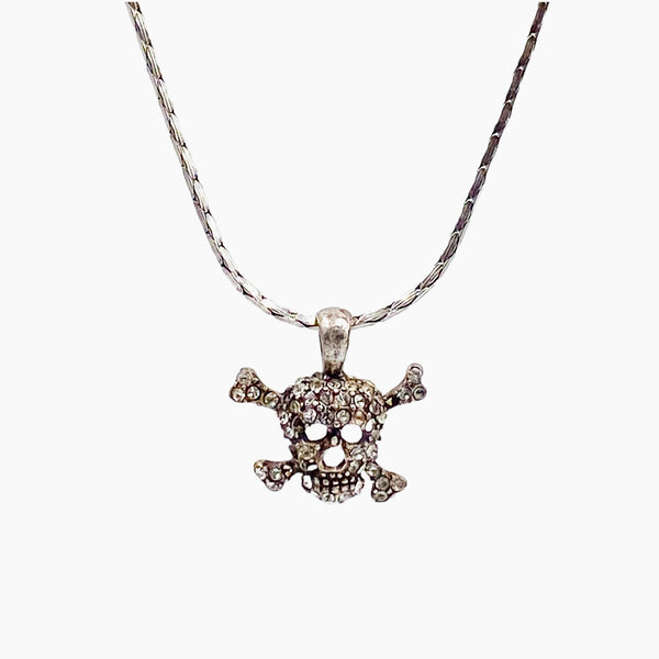 sterling silver and crystal skull and crossbones necklace