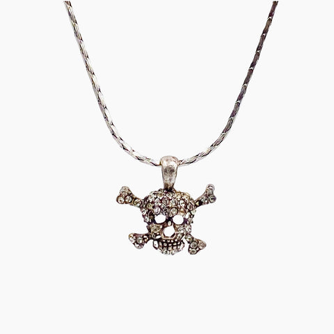 sterling silver and crystal skull and crossbones necklace