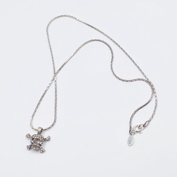 sterling silver and crystal skull and crossbones necklace