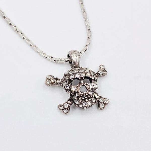 sterling silver and crystal skull and crossbones necklace