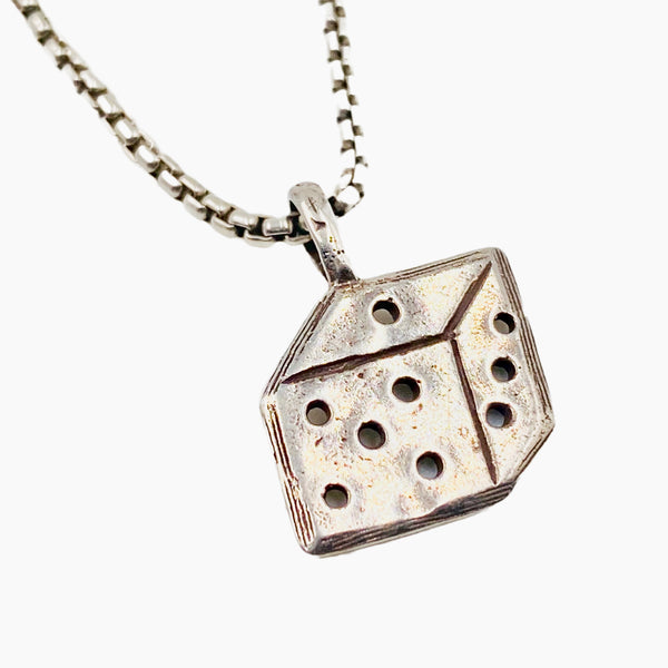 Dice Cube Sterling Silver Necklace