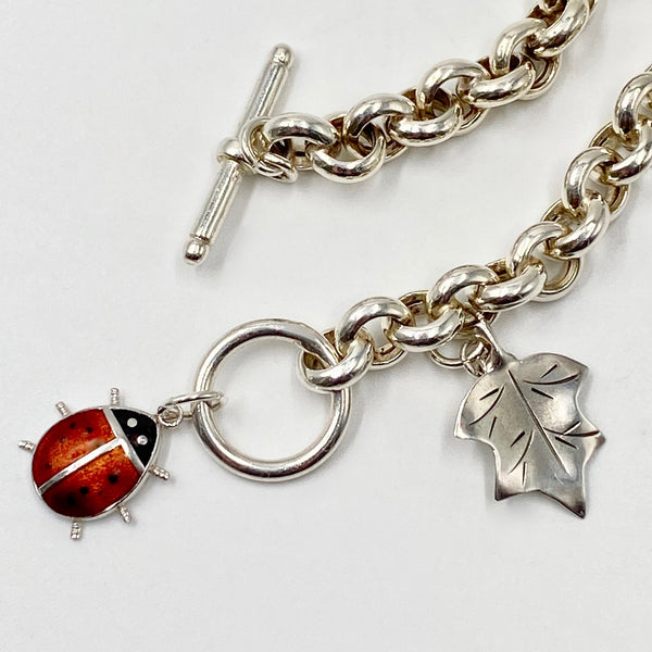 Ladybug vintage sterling silver toggle necklace