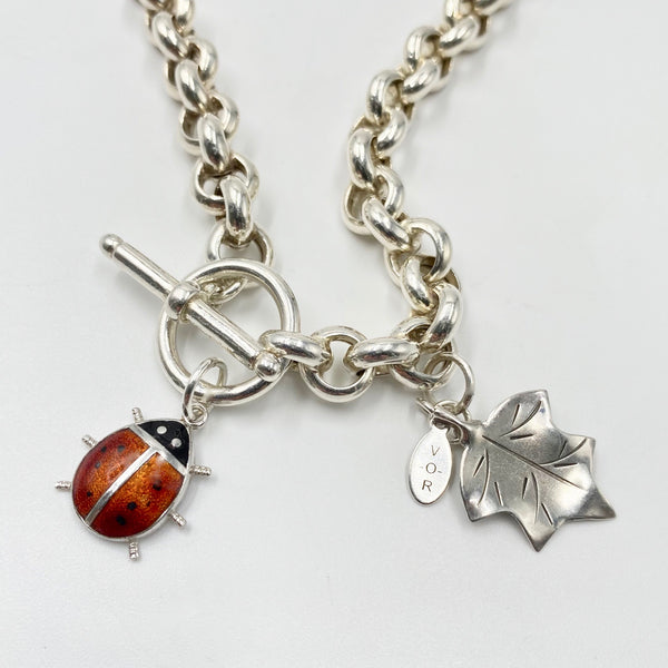 Ladybug vintage sterling silver toggle necklace