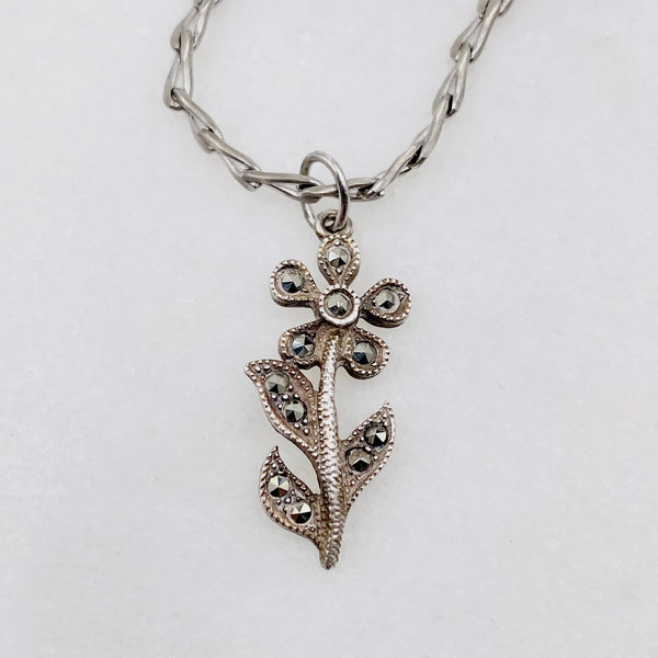 Marcasite and Sterling Silver Flower Necklace